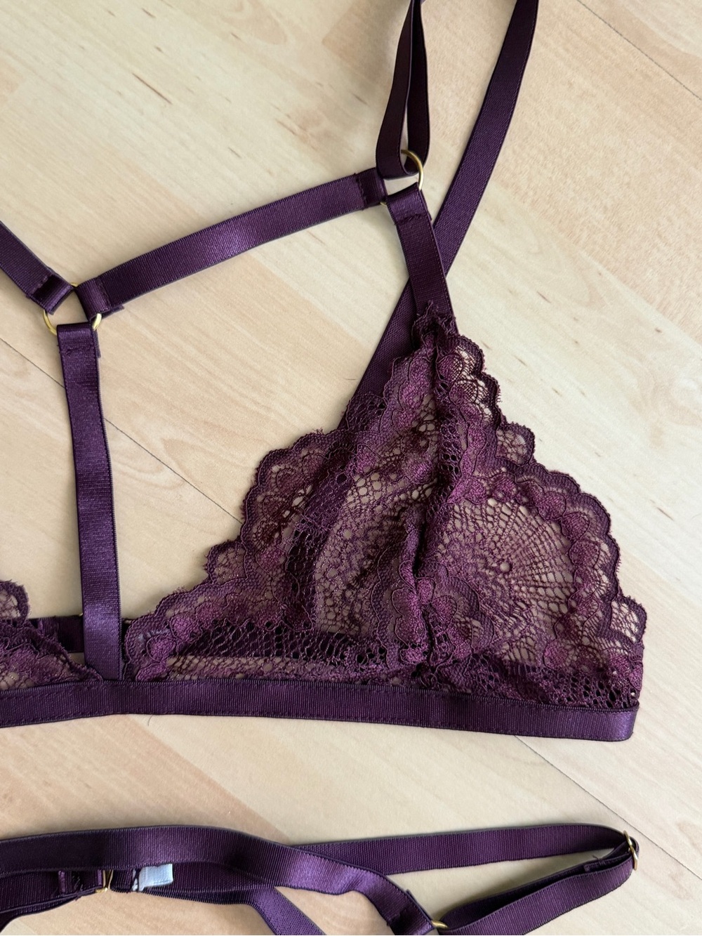 Roma 3-Piece Plum Cage Garter Lingerie Set